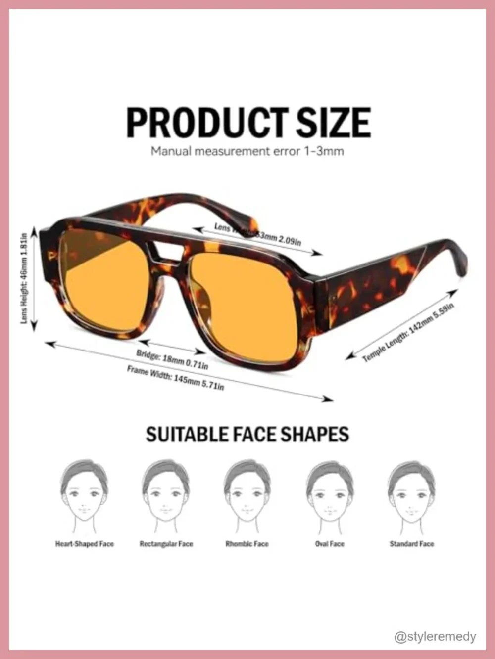 Square Aviator Sunglasses Retro Chunky Double Bridge Trendy Flat Top Y2K Shades